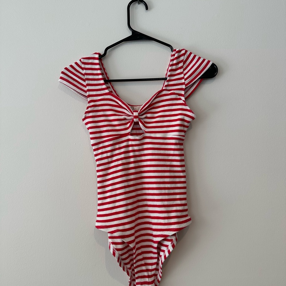 NEVER WORN Altar’d State red and white striped body suit. Size: M